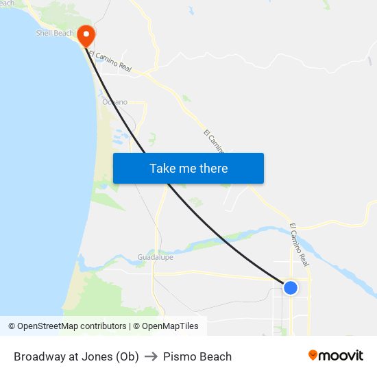 Broadway at Jones (Ob) to Pismo Beach map