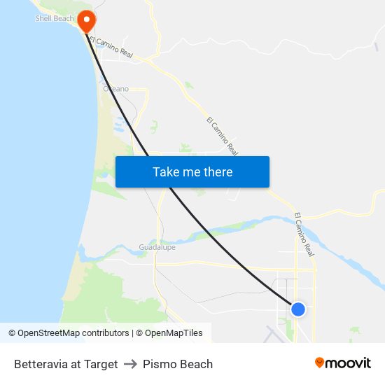 Betteravia at Target to Pismo Beach map