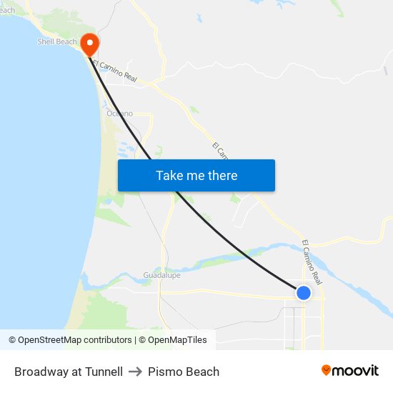 Broadway at Tunnell to Pismo Beach map