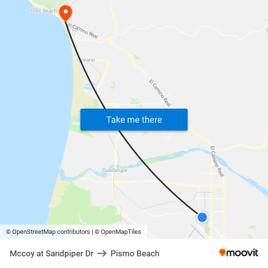 Mccoy at Sandpiper Dr to Pismo Beach map