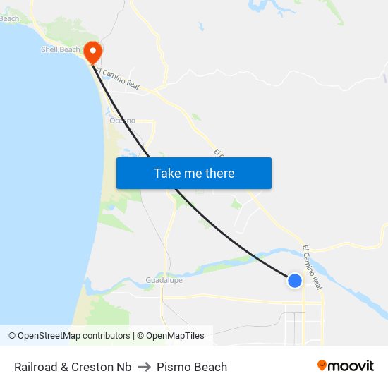 Railroad & Creston Nb to Pismo Beach map