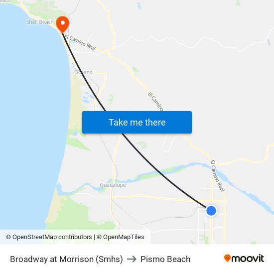 Broadway at Morrison (Smhs) to Pismo Beach map