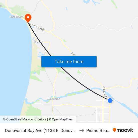 Donovan at Bay Ave (1133 E. Donovan) to Pismo Beach map