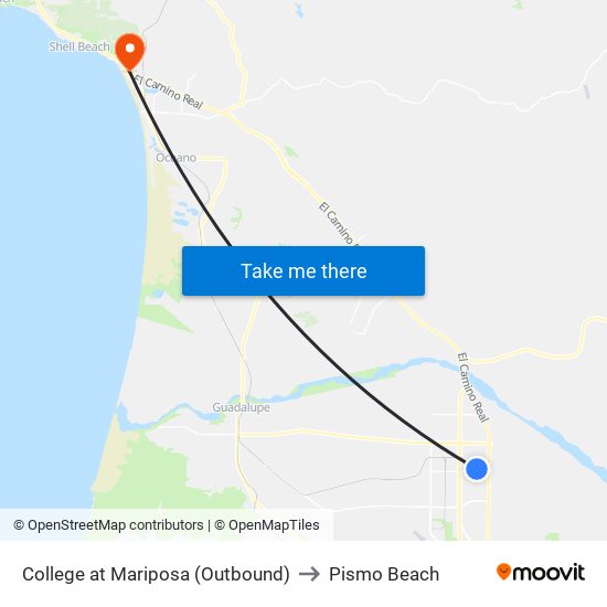 College at Mariposa (Outbound) to Pismo Beach map