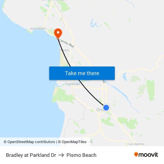 Bradley at Parkland Dr to Pismo Beach map