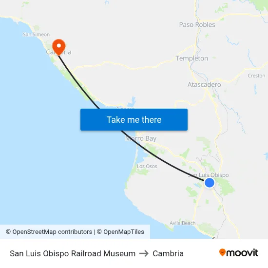 San Luis Obispo Railroad Museum to Cambria map