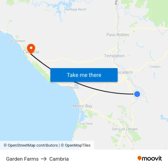 Garden Farms to Cambria map