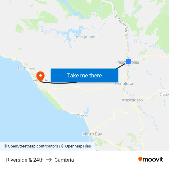 Riverside & 24th to Cambria map