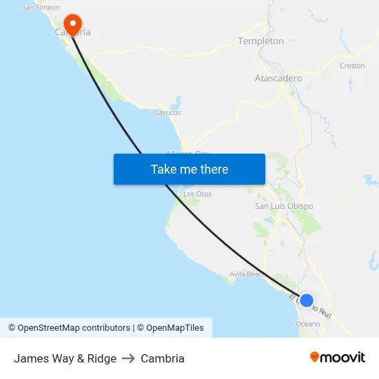 James Way & Ridge to Cambria map