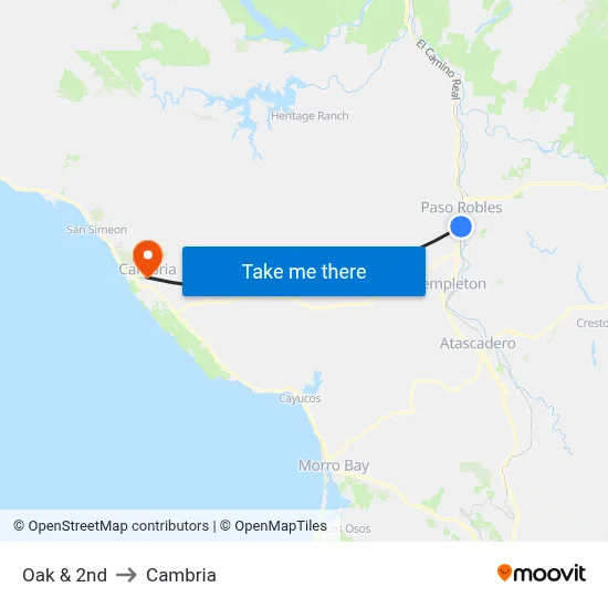 Oak & 2nd to Cambria map