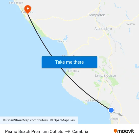 Pismo Beach Premium Outlets to Cambria map