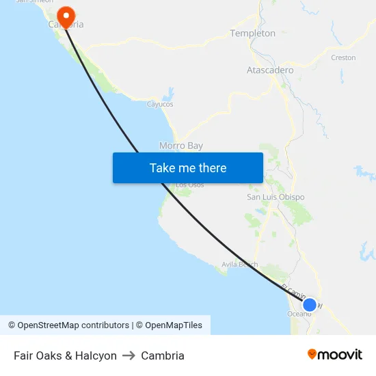 Fair Oaks & Halcyon to Cambria map