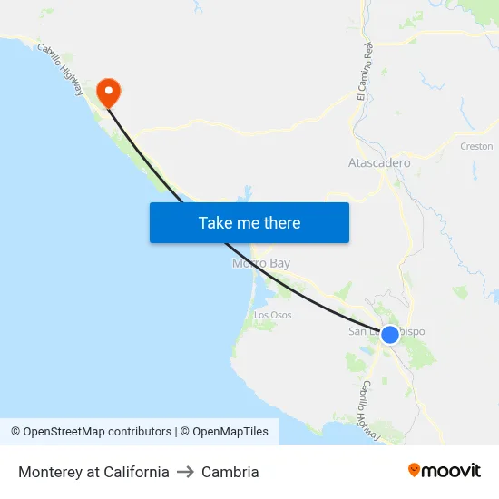 Monterey at California to Cambria map