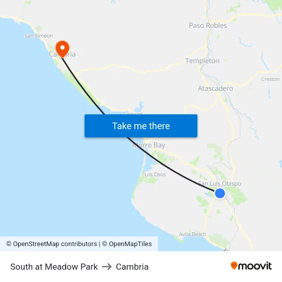 South at Meadow Park to Cambria map