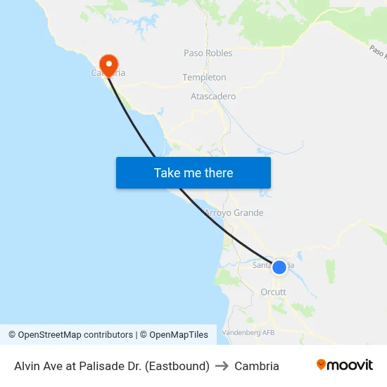Alvin Ave at Palisade Dr. (Eastbound) to Cambria map