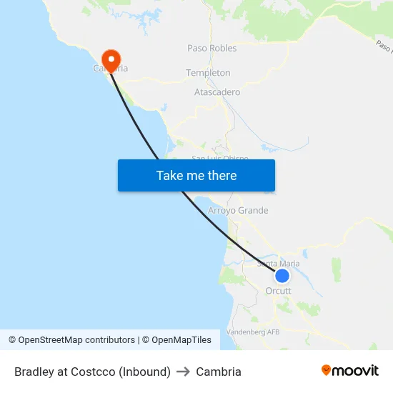 Bradley at Costcco (Inbound) to Cambria map