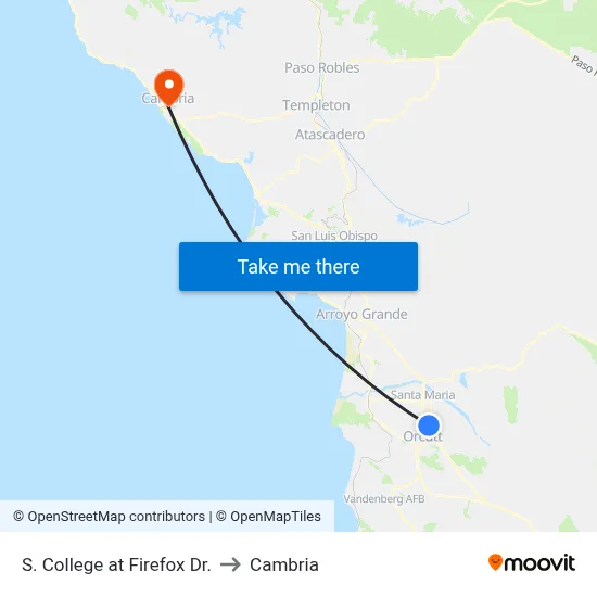 S. College at Firefox Dr. to Cambria map
