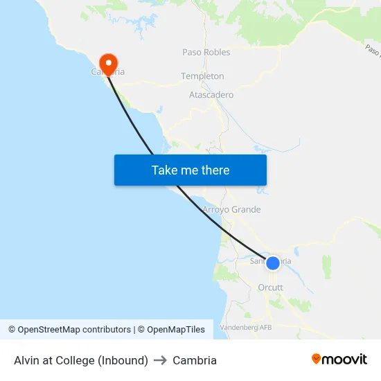 Alvin at College (Inbound) to Cambria map