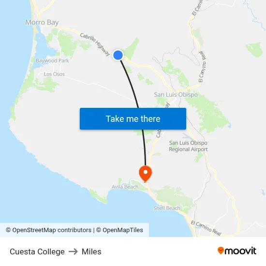 Cuesta College to Miles map