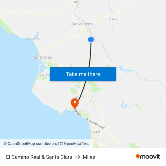 El Camino Real & Santa Clara to Miles map