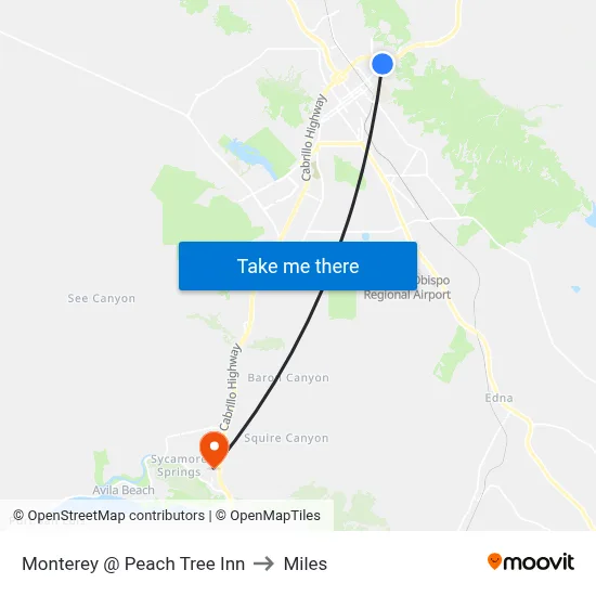 Monterey @ Peach Tree Inn to Miles map