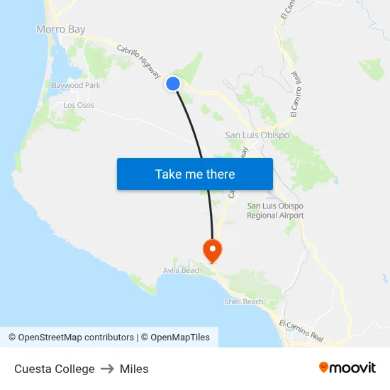 Cuesta College to Miles map