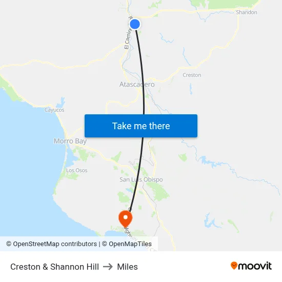 Creston & Shannon Hill to Miles map