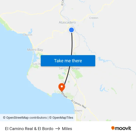 El Camino Real & El Bordo to Miles map