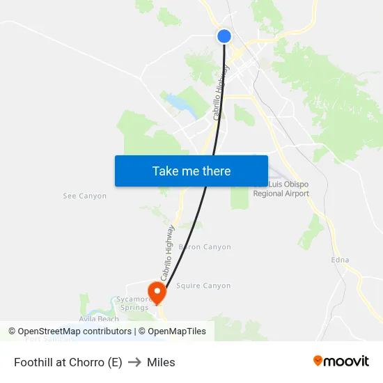 Foothill at Chorro (E) to Miles map