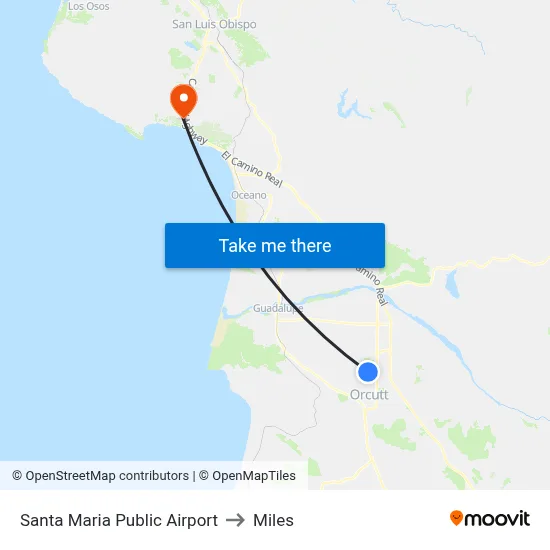 Santa Maria Public Airport to Miles map