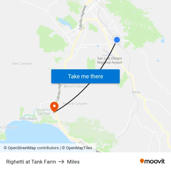 Righetti at Tank Farm to Miles map
