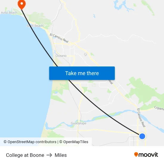 College at Boone to Miles map