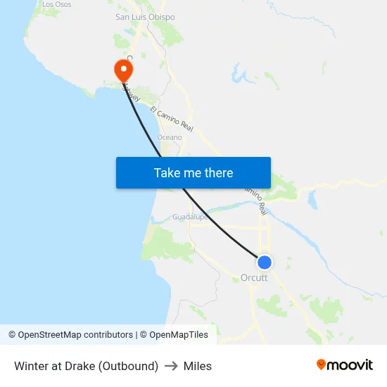 Winter at Drake (Outbound) to Miles map