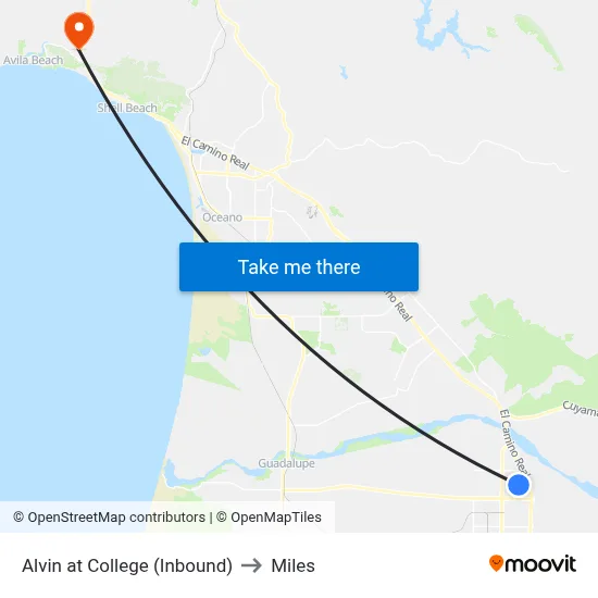 Alvin at College (Inbound) to Miles map