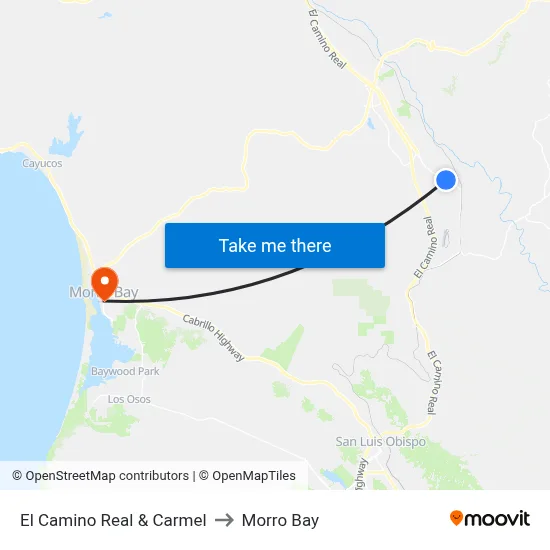 El Camino Real & Carmel to Morro Bay map