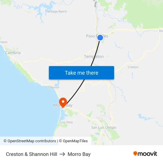 Creston & Shannon Hill to Morro Bay map