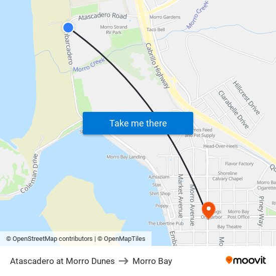 Atascadero at Morro Dunes to Morro Bay map