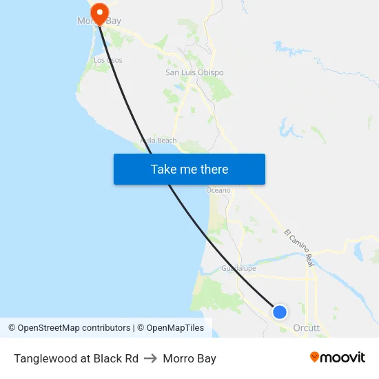 Tanglewood at Black Rd to Morro Bay map