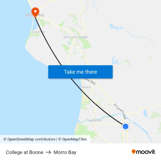 College at Boone to Morro Bay map
