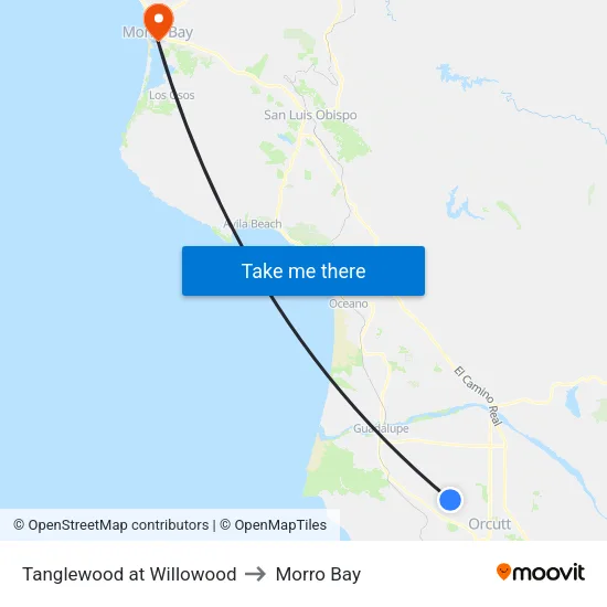 Tanglewood at Willowood to Morro Bay map