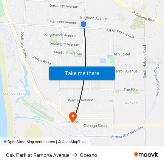 Oak Park at Ramona Avenue to Oceano map