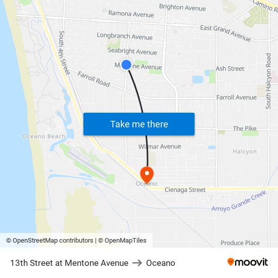 13th Street at Mentone Avenue to Oceano map