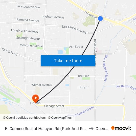 El Camino Real at Halcyon Rd.(Park And Ride) to Oceano map