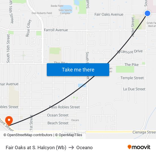 Fair Oaks at S. Halcyon (Wb) to Oceano map