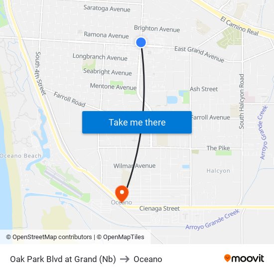 Oak Park Blvd at Grand (Nb) to Oceano map