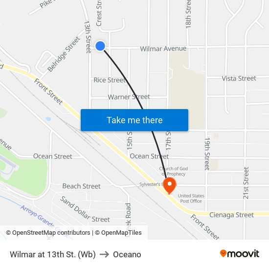 Wilmar at 13th St. (Wb) to Oceano map