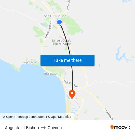 Augusta at Bishop to Oceano map