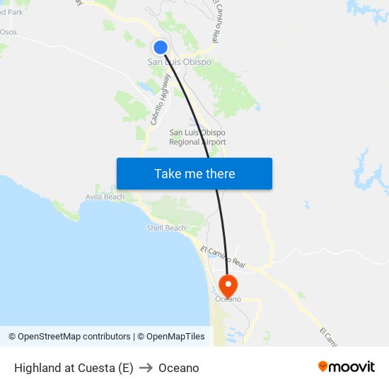 Highland at Cuesta (E) to Oceano map