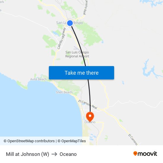 Mill at Johnson (W) to Oceano map