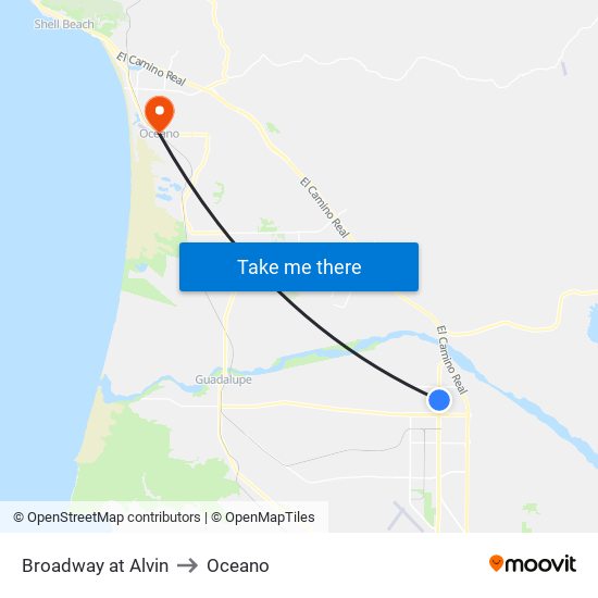 Broadway at Alvin to Oceano map